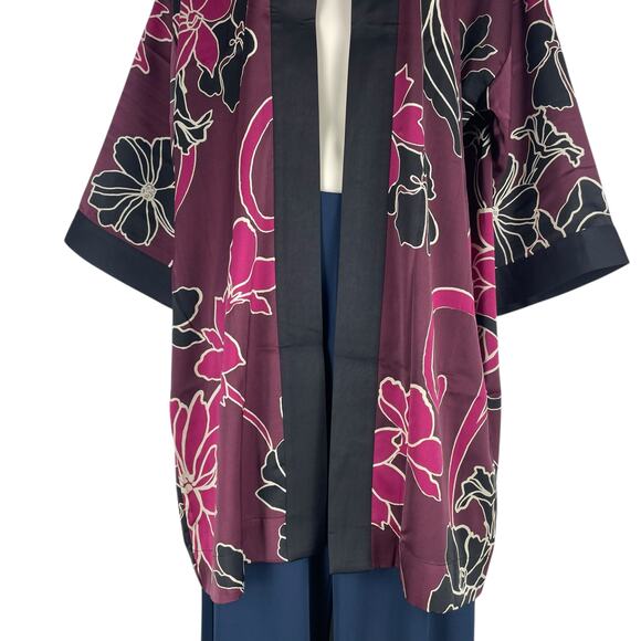 Chico's Travelers Floral Printed Kimono Jacket Deep Chianti Size L/XL - Picture 5 of 11